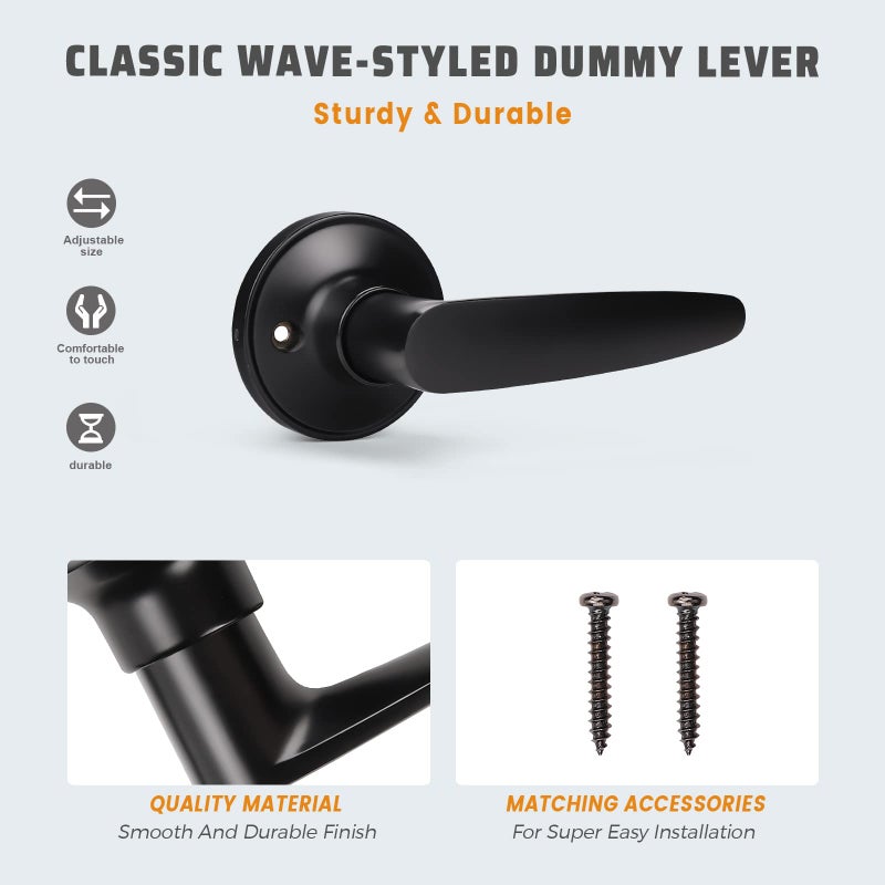 KNOBWELL 2 Pack Dummy Door Levers Door Handle for Closets with Matte Black Finish, Single Side Dummy Levers with No Latch or Lock, Easy Installation - Image 4